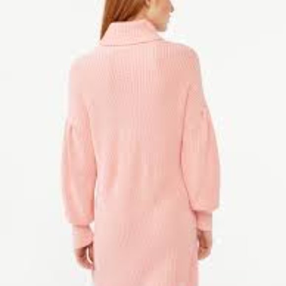 Free Assembly Cowl Neck 3X Pleated Shoulder Sweater Midi Dress Pink - Picture 3 of 15